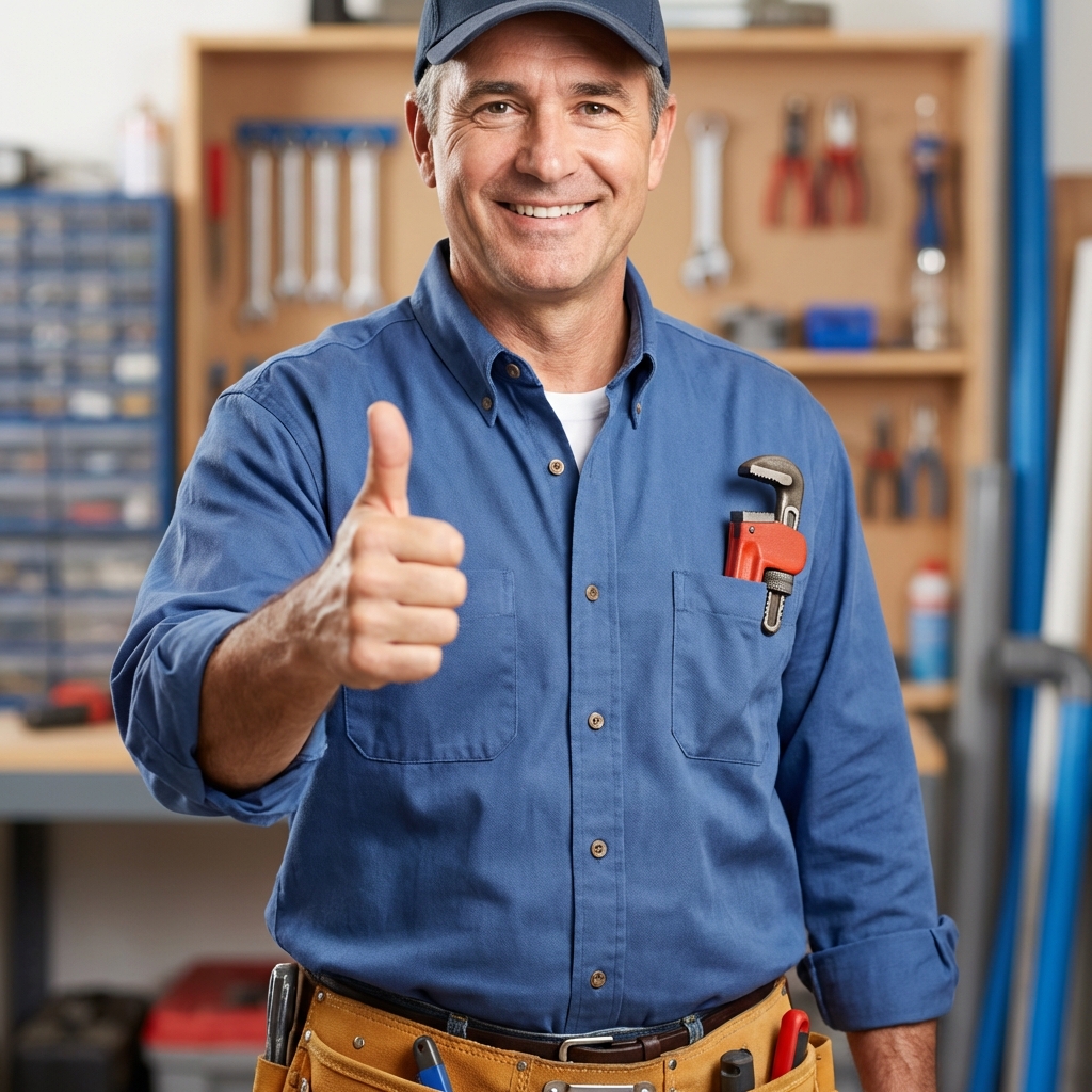 Santehniķis ar paceltu īkšķi